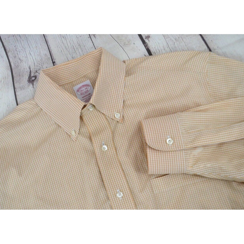 BROOKS BROTHERS Men's Madison Non Iron Dress Shirt SIZE 15.5 (34) Tan Check